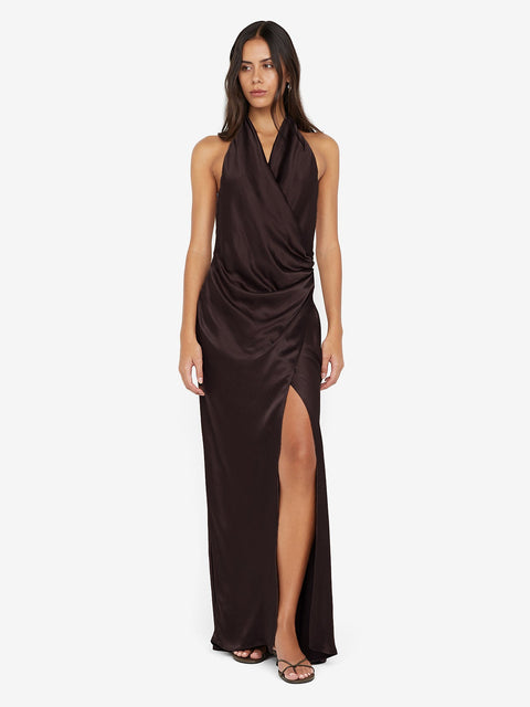 ELISIA WRAP MAXI DRESS - DARK CHOCOLATE