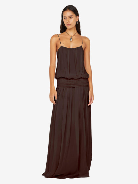 CAMILLE BLOUSON DRESS - DARK CHOCOLATE