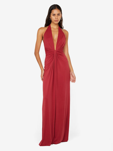 SUSIE PLUNGE MAXI DRESS - CHERRY