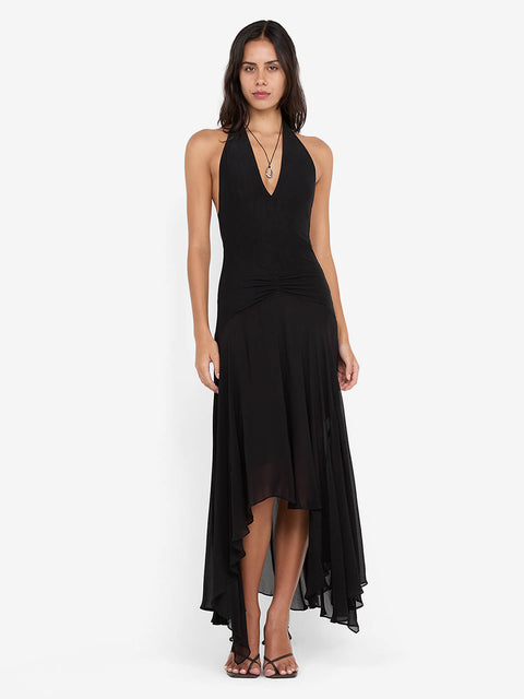 IDA WRAP MIDI DRESS - BLACK
