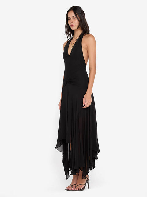 IDA WRAP MIDI DRESS - BLACK