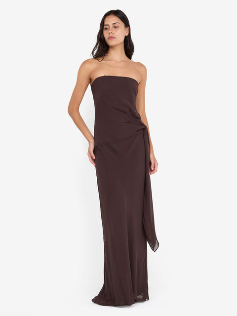 SONEVA STRAPLESS MAXI DRESS - DARK CHOCOLATE