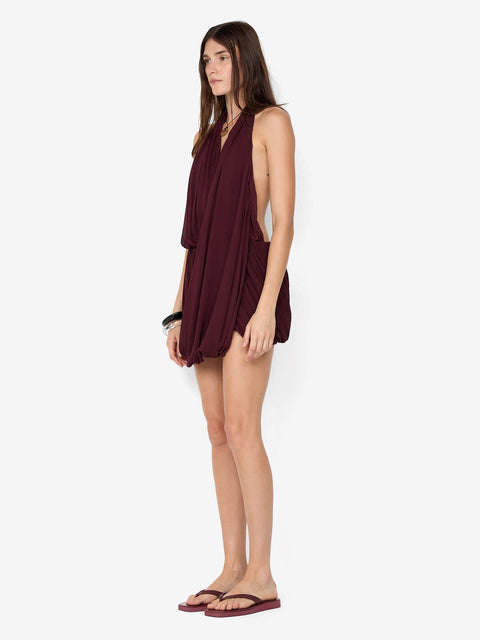 ROCHELLE DRAPE MINI DRESS - PLUM
