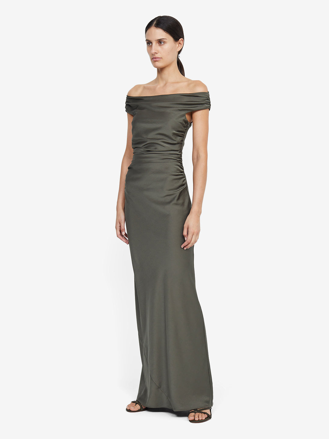 fitted lace wedding dress Eternity Off Shoulder Maxi in Dark Willow
