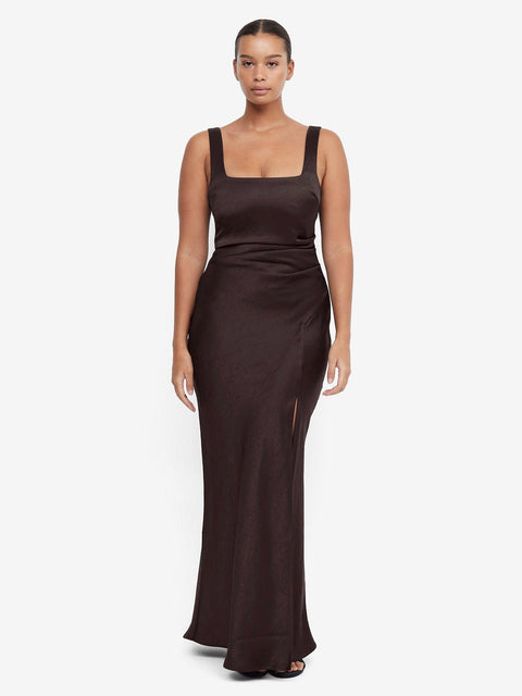 THE DREAMER SQUARE NECK DRESS - DARK CHOCOLATE