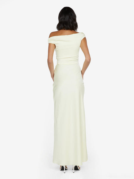 white off shoulder maxi dress Eternity Off Shoulder Maxi in Ice Yellow