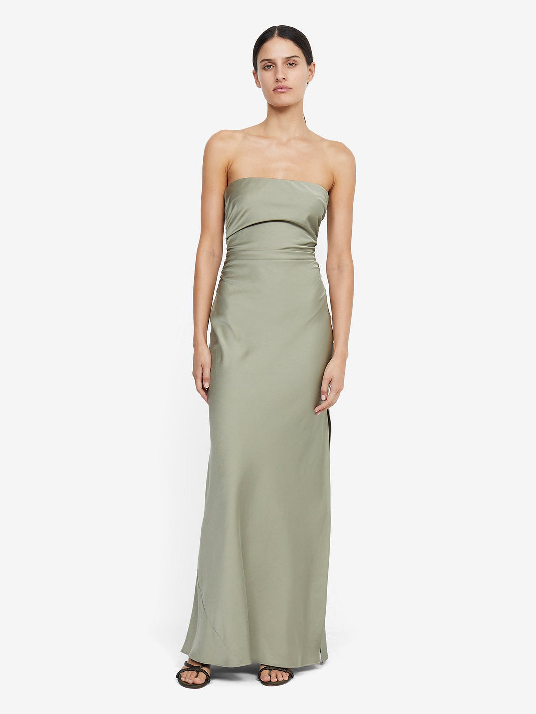 green emerald velvet dress Sage Green Strapless Sheath High Slit Formal Dresses with Gloves, CP1185 US12 / As Pic main image 1