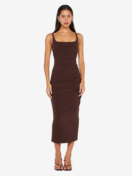 Karina Tuck Midi Dress in Dark Chocolate