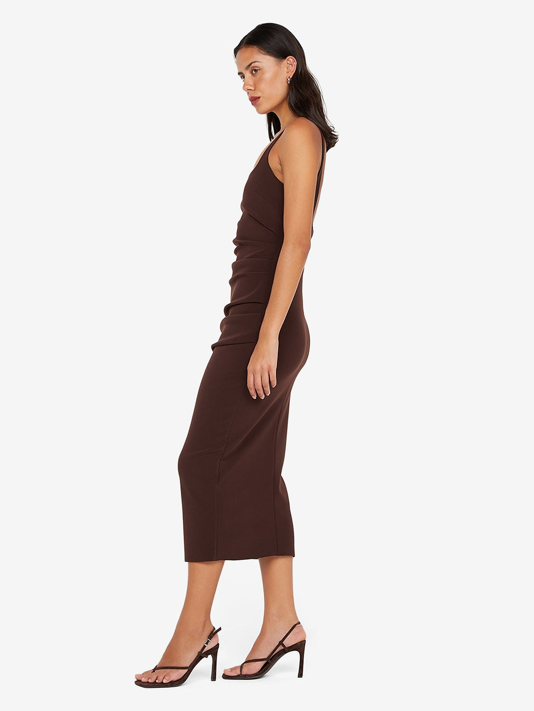 KARINA TUCK MIDI DRESS - DARK CHOCOLATE