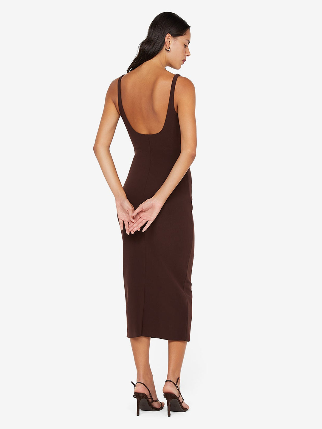 KARINA TUCK MIDI DRESS - DARK CHOCOLATE