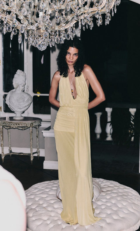 CASSIS DRAPE MAXI DRESS - CITRON