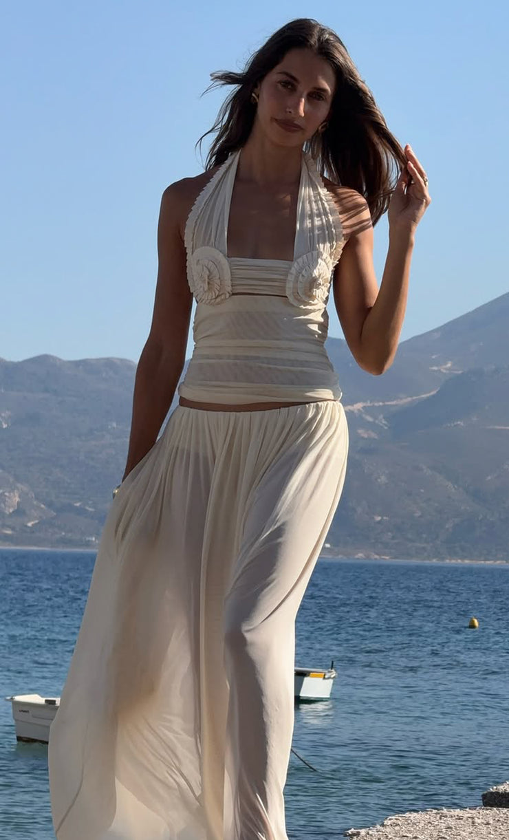 DANTE SPIRAL HALTER TOP - BUTTERCREAM