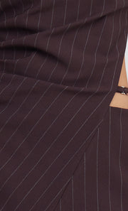 JADE ASYM MINI DRESS - PLUM PINSTRIPE