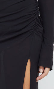 MONETTE ASYM LONG SLEEVE MAXI DRESS - BLACK