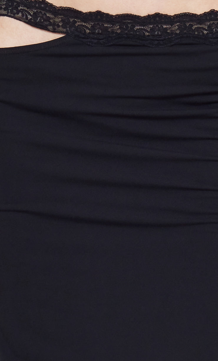 RIA SPLIT MIDI SKIRT - BLACK