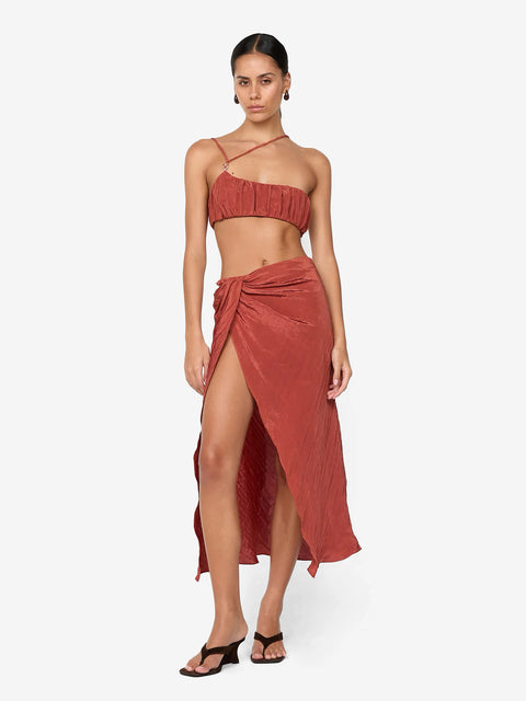 ODESSA SPLIT MIDI SKIRT - RUST