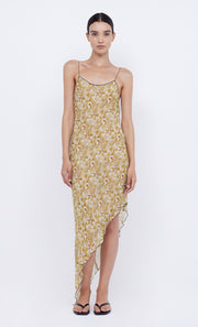 FLORENTINE ASYM MIDI DRESS - GOLDEN BLURRED FLORAL