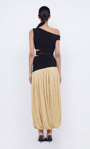 SERENE ASYM MAXI DRESS - BLACK/STRAW