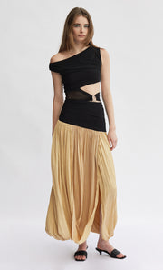 SERENE ASYM MAXI DRESS - BLACK/STRAW