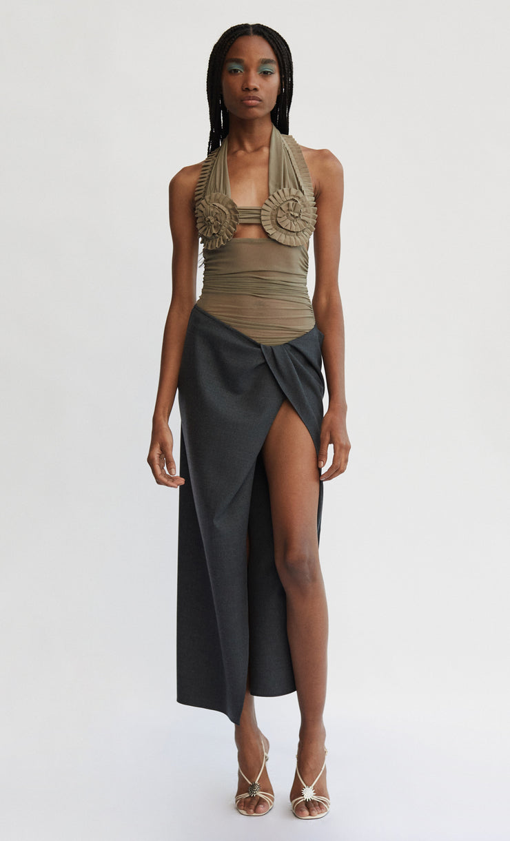 WAVE CRUSH HALTER TOP - TAUPE