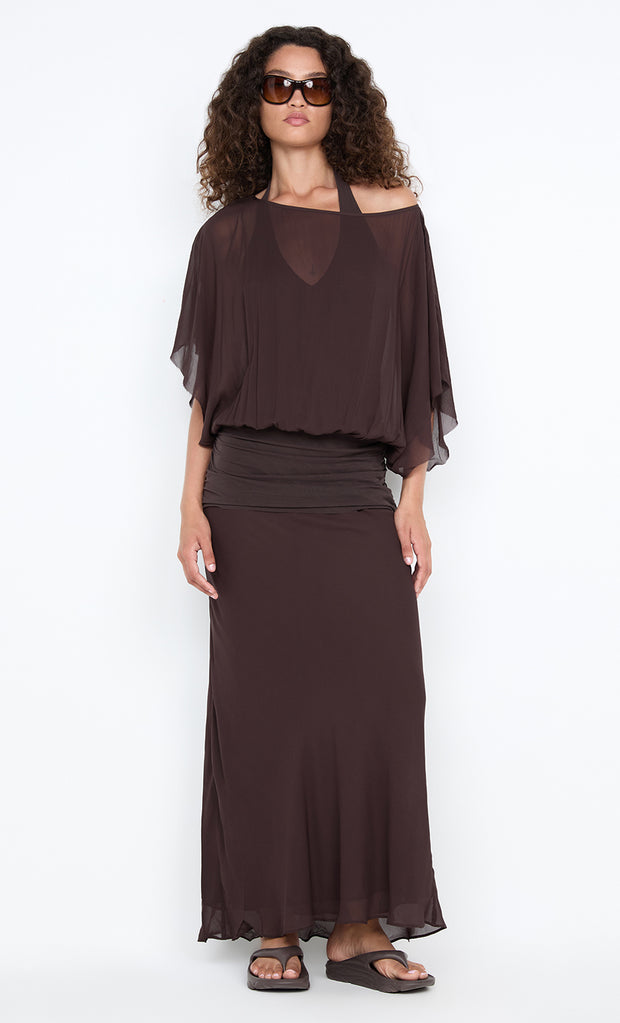 DELILAH OVERLAY MAXI DRESS - DARK CHOCOLATE