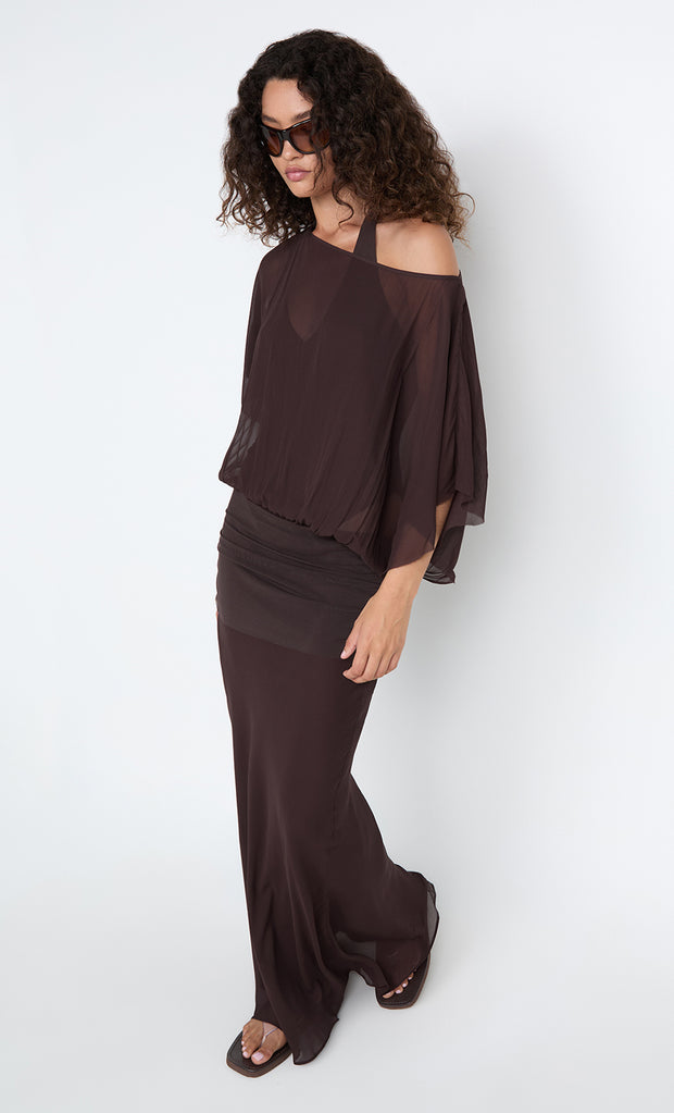 DELILAH OVERLAY MAXI DRESS - DARK CHOCOLATE