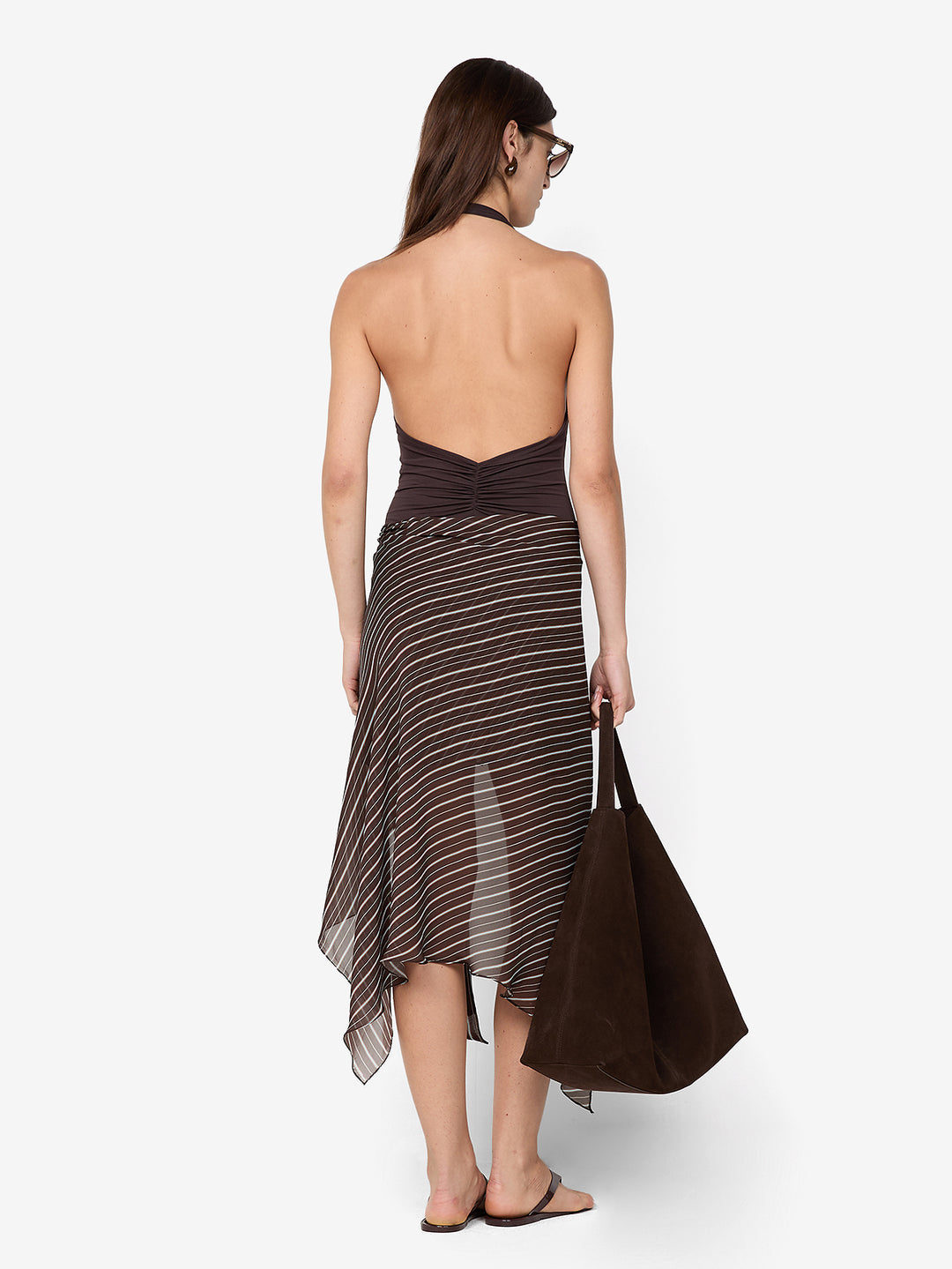 NORMA HALTER DRESS - CHOC SLICE STRIPE