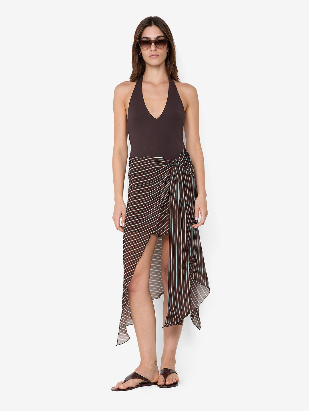 NORMA HALTER DRESS - CHOC SLICE STRIPE