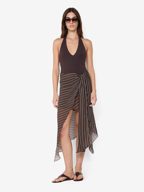 NORMA HALTER DRESS - CHOC SLICE STRIPE