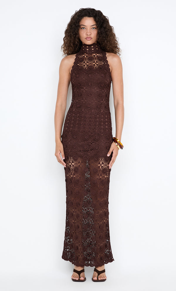 ANIA HALTER MAXI DRESS - DARK CHOCOLATE