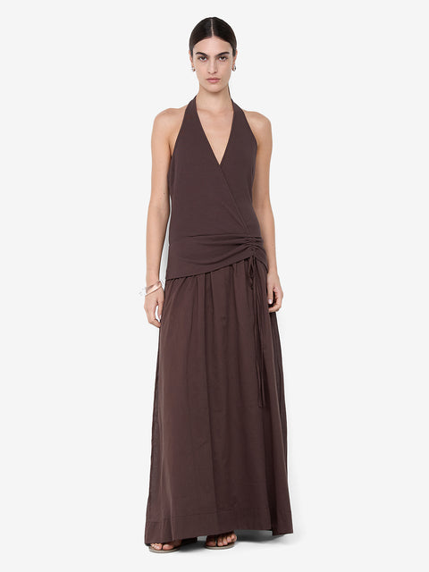 SABRINE HALTER MAXI DRESS - DARK CHOCOLATE