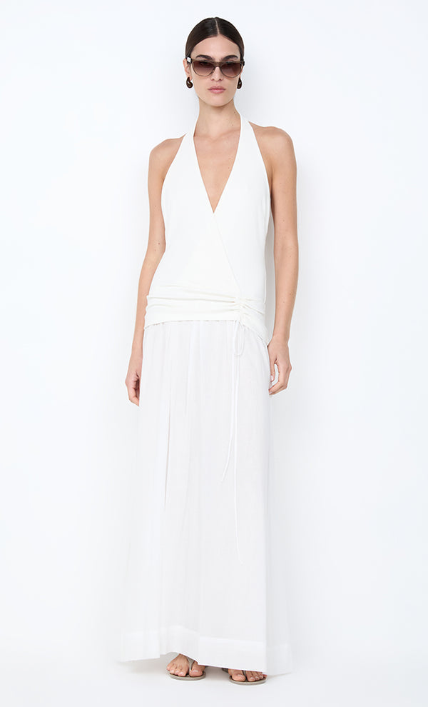 SABRINE HALTER MAXI DRESS - IVORY/WHITE