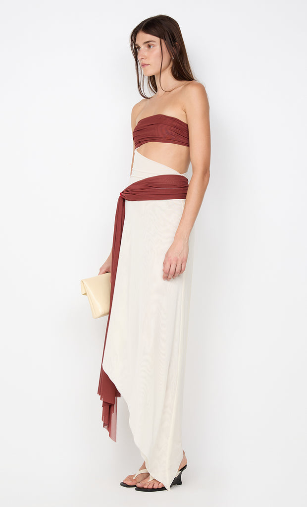 AYLA STRAPLESS DRESS - RUST / BUTTER CREAM