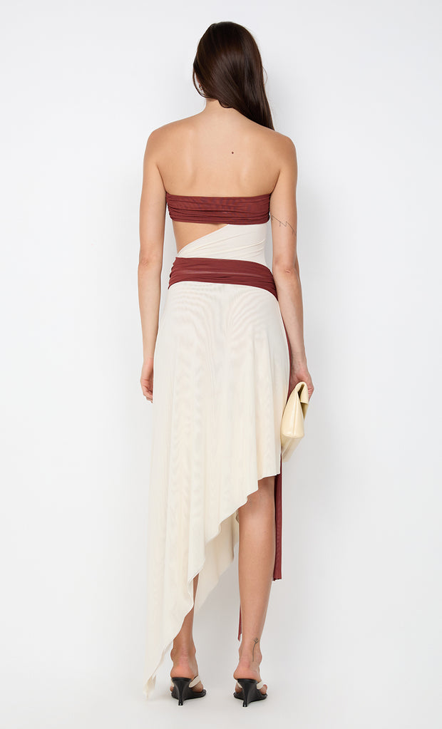 AYLA STRAPLESS DRESS - RUST / BUTTER CREAM