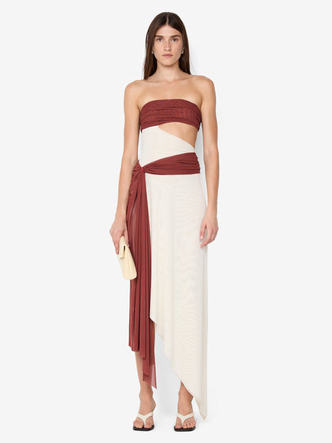 AYLA STRAPLESS DRESS - RUST / BUTTER CREAM