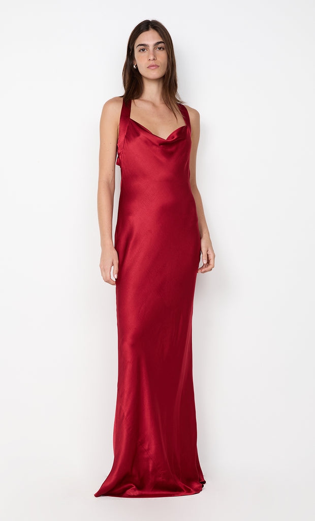 GIA HALTER MAXI DRESS - CHERRY