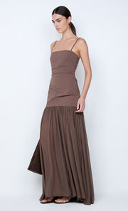 REID DROP WAIST MAXI DRESS - MILK CHOCOLATE