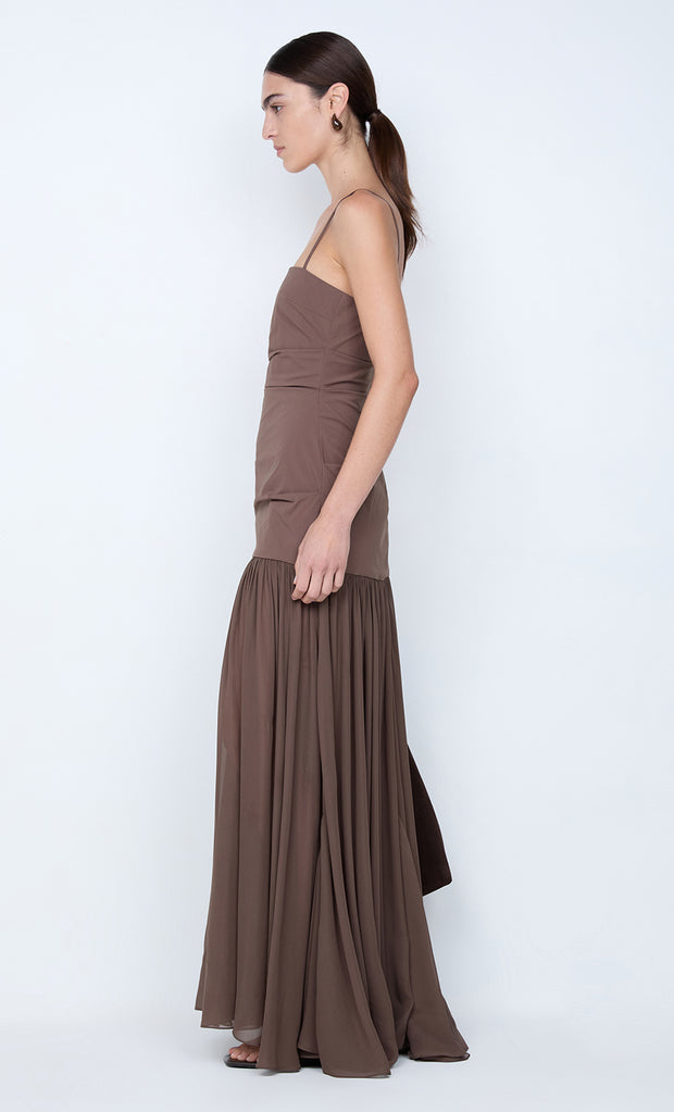 REID DROP WAIST MAXI DRESS - MILK CHOCOLATE