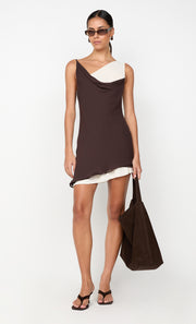 JEHNAYA ASYM MINI DRESS - DARK CHOCOLATE/BUTTER CREAM