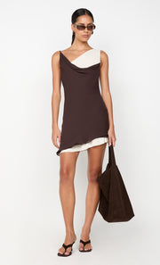 JEHNAYA ASYM MINI DRESS - DARK CHOCOLATE/BUTTER CREAM