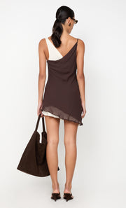 JEHNAYA ASYM MINI DRESS - DARK CHOCOLATE/BUTTER CREAM