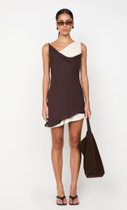 JEHNAYA ASYM MINI DRESS - DARK CHOCOLATE/BUTTER CREAM