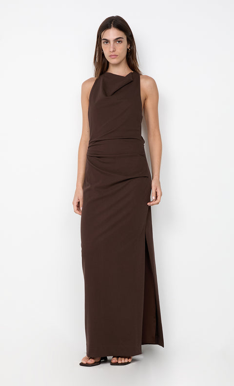 ANNETTA COWL NECK MAXI DRESS - DARK CHOCOLATE