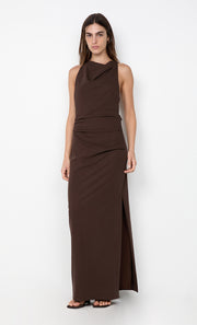 ANNETTA COWL NECK MAXI DRESS - DARK CHOCOLATE