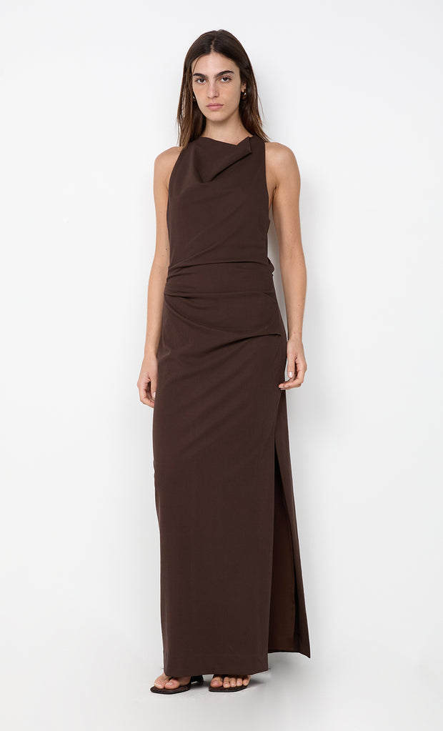 ANNETTA COWL NECK MAXI DRESS - DARK CHOCOLATE