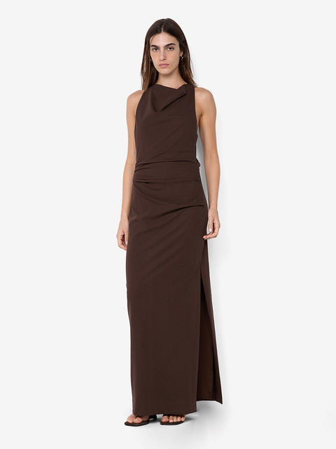 ANNETTA COWL NECK MAXI DRESS - DARK CHOCOLATE
