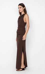 ANNETTA COWL NECK MAXI DRESS - DARK CHOCOLATE