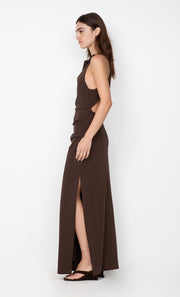 ANNETTA COWL NECK MAXI DRESS - DARK CHOCOLATE