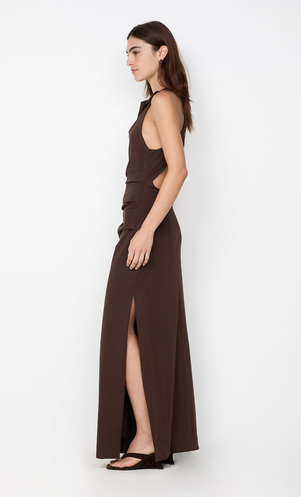 ANNETTA COWL NECK MAXI DRESS - DARK CHOCOLATE