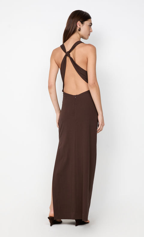 ANNETTA COWL NECK MAXI DRESS - DARK CHOCOLATE